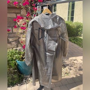 Bts Jacket Mens Size One Grey Hooded Raincoat With Storage Bag Zip